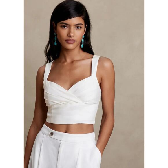 NWT Banana Republic | Ivory Cropped Linen-Blend Crossover Tank | Size 14 - Picture 1 of 8